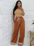 Loose striped contrasting pocket wide leg pants, long pants