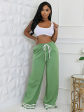 Loose striped contrasting pocket wide leg pants, long pants