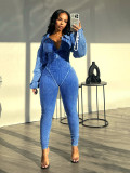 Deep V-tight long sleeved jumpsuit