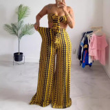 Printed strapless irregular printed set