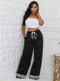 Loose striped contrasting pocket wide leg pants, long pants