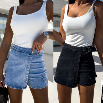 Solid color denim skirt