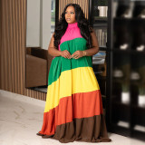 Large size women's spliced contrasting long hem dress