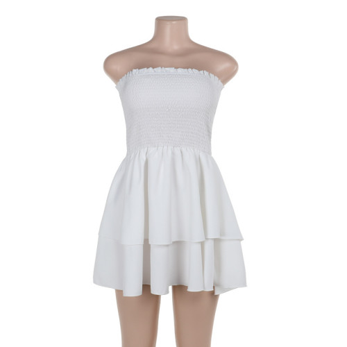 One shoulder strapless cake skirt