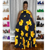 Large size women's spliced contrasting long hem dress