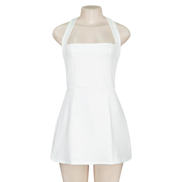 Sleeveless neck hanging short high waisted dress