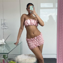 Short strapless top with pleats, hip hugging skirt, two-piece set Short strapless top with pleats, hip hugging skirt, two-piece set