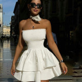 One shoulder strapless cake skirt