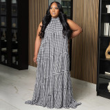 Large size women's spliced contrasting long hem dress