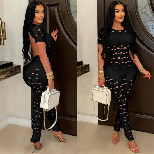 Backless fashion hollowed out hip hugging jumpsuit