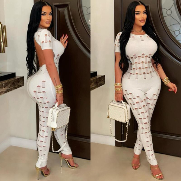 Backless fashion hollowed out hip hugging jumpsuit