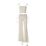 Solid color strapless top, flared pants set