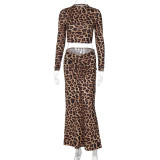 Leopard print elastic pleated skirt