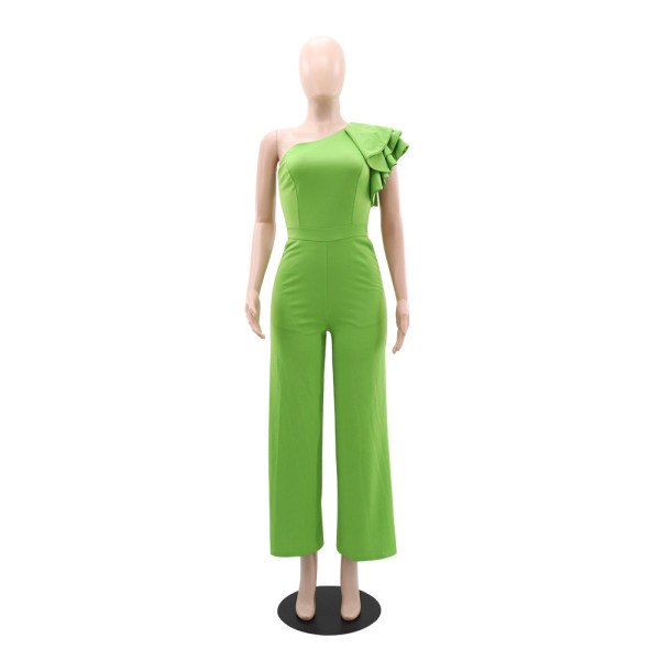 Women's jumpsuit with sloping shoulders and high waist