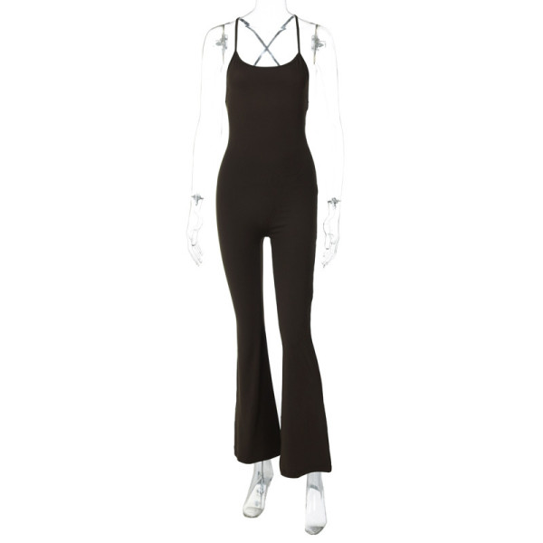 Camisole backless wide leg bell bottom pants, sports yoga jumpsuit