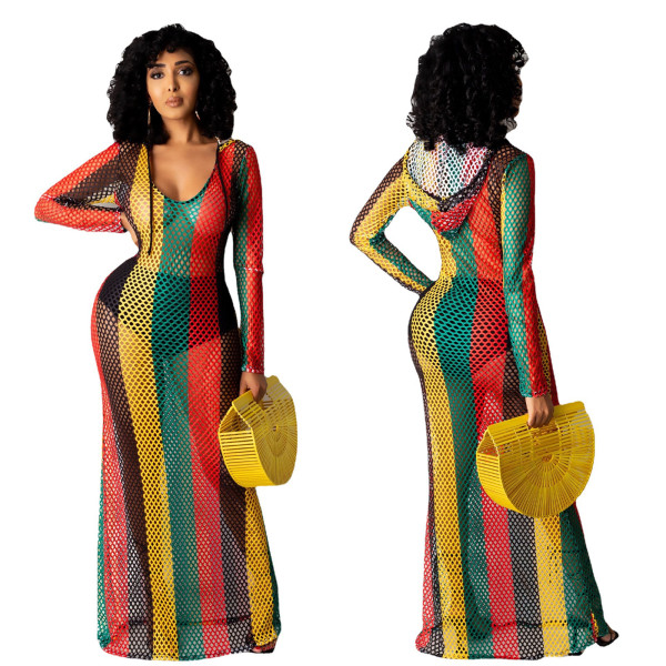 Hollow out perspective mesh beach cover dress