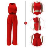 Short strap wide leg pants two-piece set