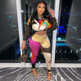 Alphabet positioning printed zipper long sleeved pants set