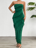 Solid color strapless dress with wrapped buttocks