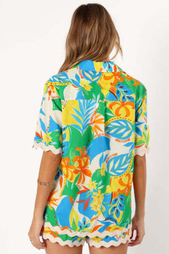 Printed ribbon short sleeved shirt shorts set