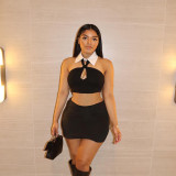 Polo collar hanging neck strapless mini skirt two-piece set
