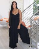 Irregular suspender wide leg pants set