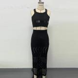 Round neck camisole short top, half body long skirt, beach set