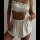 Strap top pajamas high waisted black fungus edge shorts set