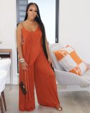 Irregular suspender wide leg pants set
