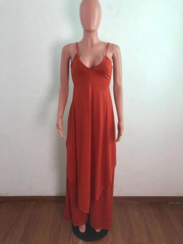Irregular suspender wide leg pants set