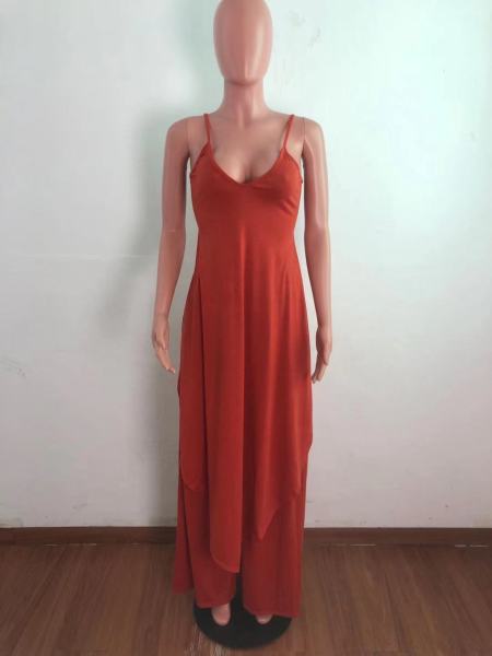Irregular suspender wide leg pants set