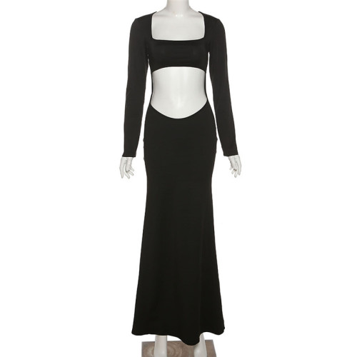 Hollow out strapless solid color hip hugging dress
