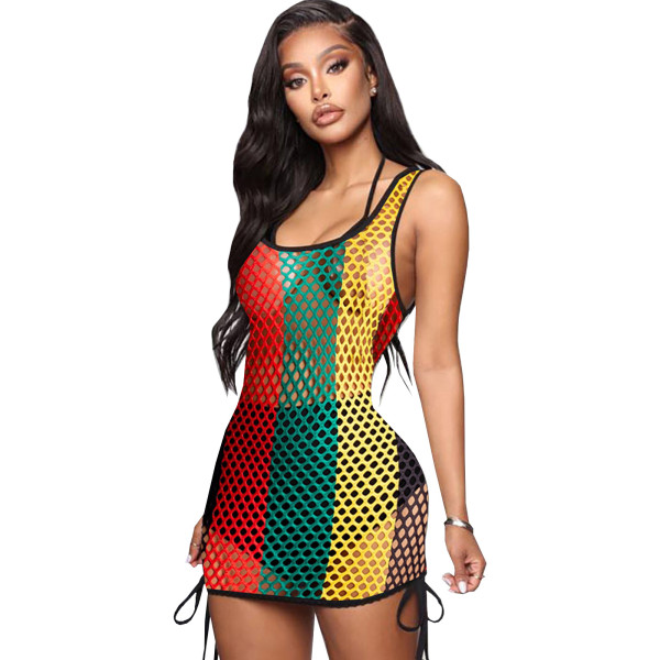 Hollow out perspective mesh beach cover shirt vest dress