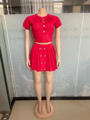 Knitted elastic sweater short set