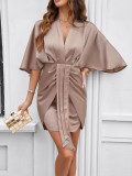 Elegant solid color waist bag hip dress