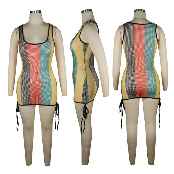 Hollow out perspective mesh beach cover shirt vest dress