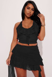 Slips, mesh, see through ruffle edge two-piece set