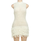 Sleeveless tassel cut-out patchwork dress