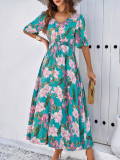 Printed slit V-neck long skirt