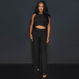 Short strap wide leg pants two-piece set
