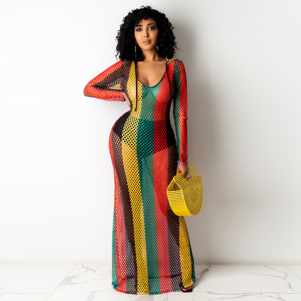 Hollow out perspective mesh beach cover dress