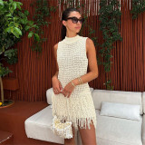 Sleeveless tassel cut-out patchwork dress