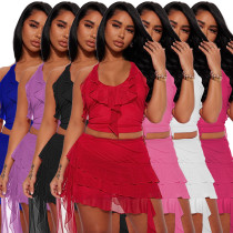 Slips, mesh, see through ruffle edge two-piece set