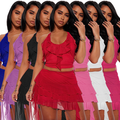 Slips, mesh, see through ruffle edge two-piece set