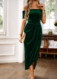 One shoulder velvet dress