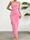Solid color strapless dress with wrapped buttocks
