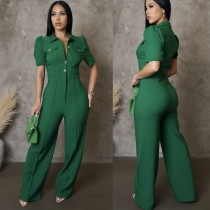 Line splicing short sleeved sports jumpsuit