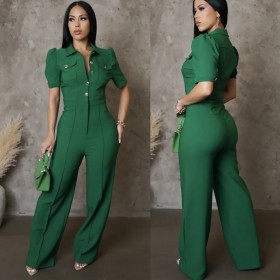Line splicing short sleeved sports jumpsuit