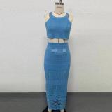 Round neck camisole short top, half body long skirt, beach set