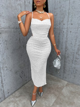 Solid color pocket collar camisole backless dress